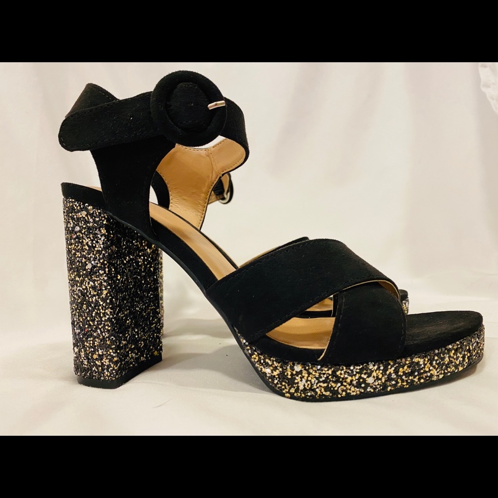 Glitter platform heel
